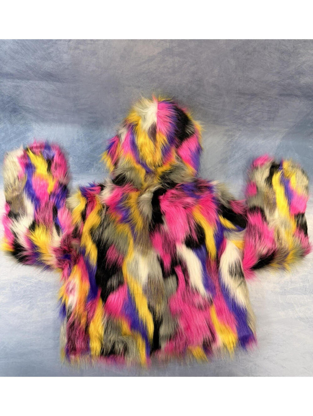 Rockstar Original Women Faux Fur Multicolor Hooded Crop Jacket NWT Size M - Picture 12 of 16